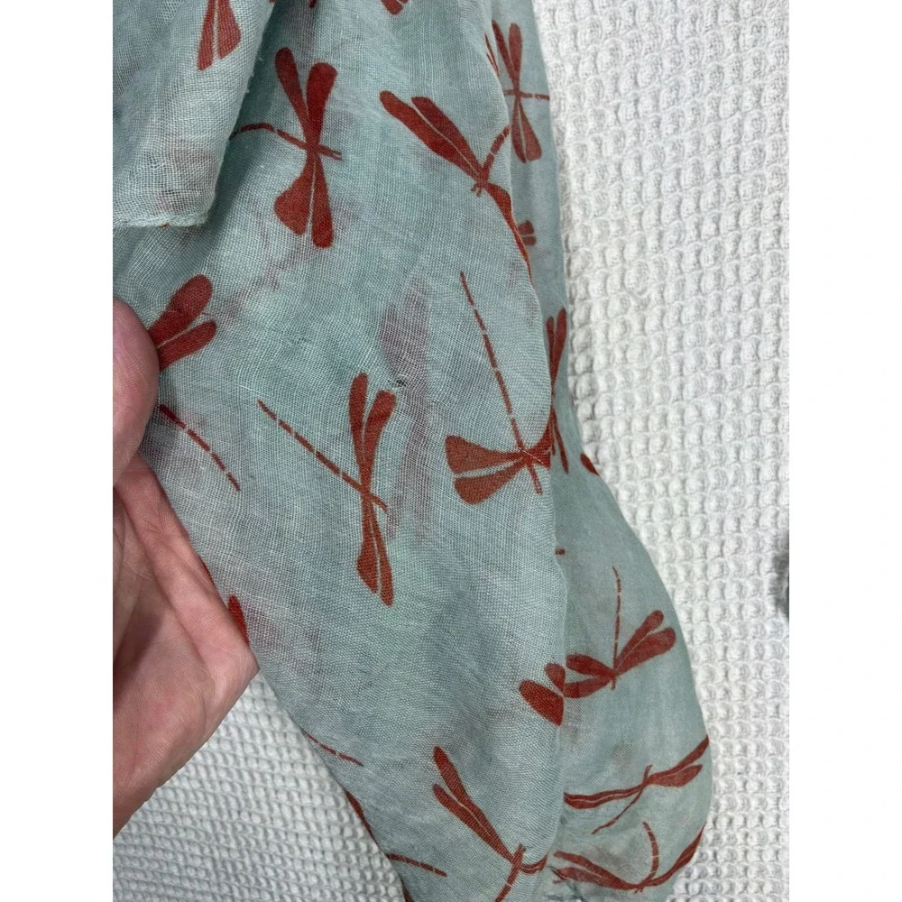 Cottagecore Womens Unbranded Dragonfly Print Scarf OS Sage Green Red